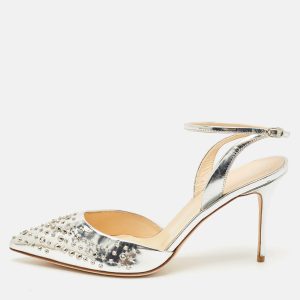 Giuseppe Zanotti Silver Foil Leather Studded Ankle Strap Pumps Size 38.5, Pumps - Luxury Closet catalog