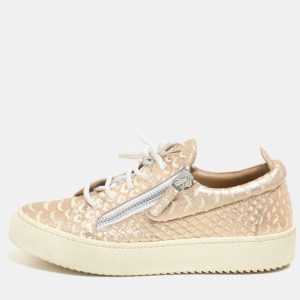 Giuseppe Zanotti Metallic Rose Gold Leather Double Zip Low Top Sneakers Size 37, Athletic Shoes & Sneakers - Luxury Closet catalog