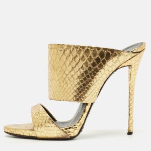 Giuseppe Zanotti Gold Python Embossed Leather Andrea Slide Sandals Size 40, Sandals - Luxury Closet catalog
