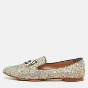 Giuseppe Zanotti Multicolor Glitter and Suede Shark Tooth Smoking Slippers Size 38.5, Flats - Luxury Closet catalog