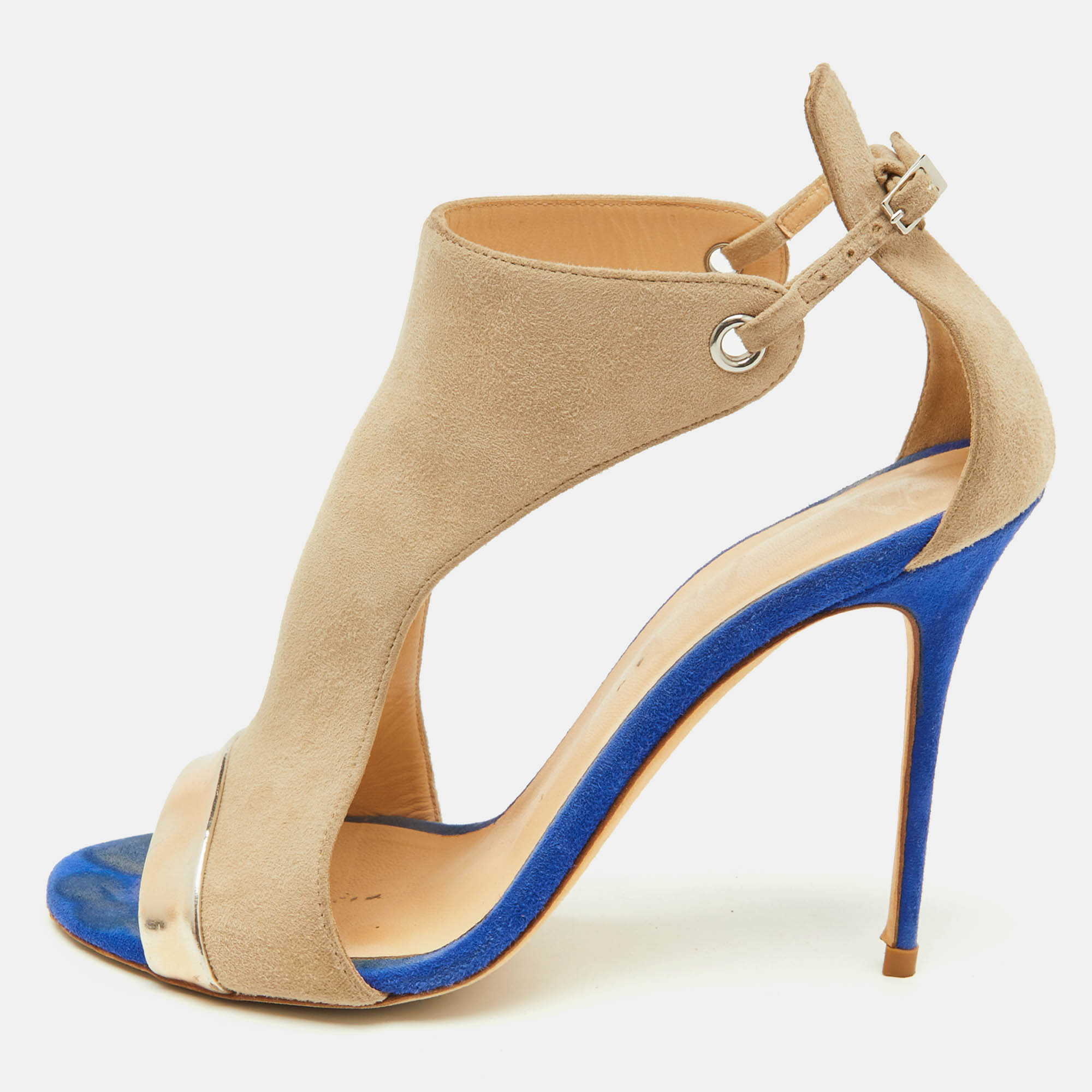 Giuseppe Zanotti Beige/Metallic Suede and Leather Open Toe Sandals Size 39, Sandals - Luxury Closet catalog