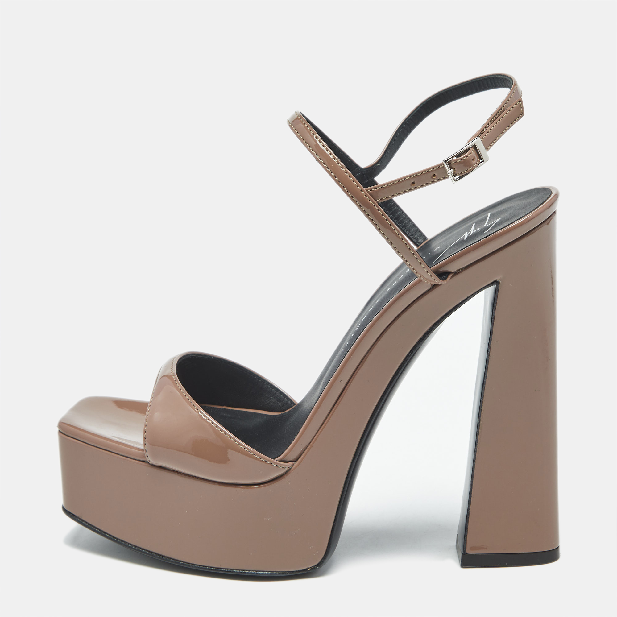 Giuseppe Zanotti Taupe Brown Patent Leather Sylvy Ankle Strap Platform Sandals Size 36, Sandals - Luxury Closet catalog