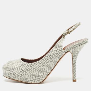Giuseppe Zanotti Grey/White Python Embossed Leather Peep Toe Slingback Pumps Size 41, Pumps - Luxury Closet catalog