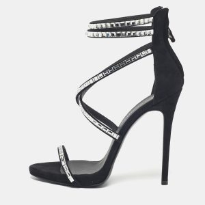 Giuseppe Zanotti Black Suede Crystal Embellished Ankle Strap Sandals Size 38, Sandals - Luxury Closet catalog