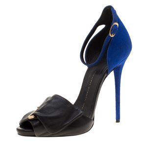 Giuseppe Zanotti Black Leather And Blue Suede Safety Pin Ankle Strap Sandals Size 37, Sandals - Luxury Closet catalog