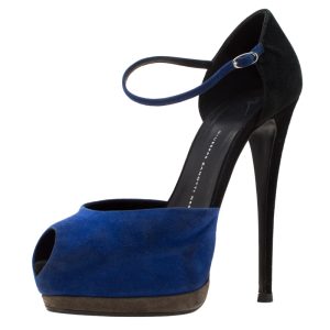 Giuseppe Zanotti Blue/Black Suede Peep Toe Ankle Strap Platform Sandals Size 39, Sandals - Luxury Closet catalog