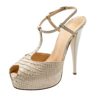 Giuseppe Zanotti Beige Python Embossed Leather T Strap Platform Sandals Size 39, Sandals - Luxury Closet catalog
