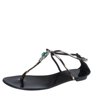 Giuseppe Zanotti Brown/Beige Pony Hair Crystal Embellished Strappy Flat Sandals Size 41, Sandals - Luxury Closet catalog