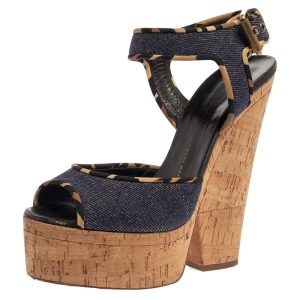 Giuseppe Zanotti Dark Wash Denim Cork Heel Platform Wedge Sandals Size 39, Sandals - Luxury Closet catalog