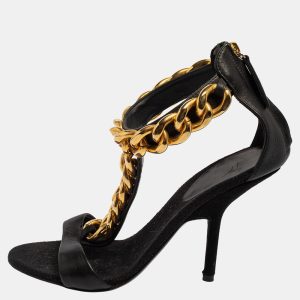 Giuseppe Zanotti Black Leather Chain Detail T Strap Sandals Size 38.5, Sandals - Luxury Closet catalog