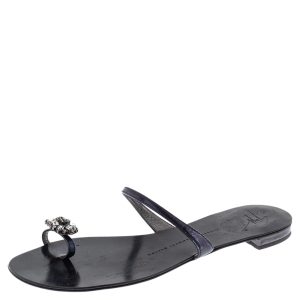 Giuseppe Zanotti Black Leather Crystal Embellished Toe Ring Flats Size 38, Flats - Luxury Closet catalog