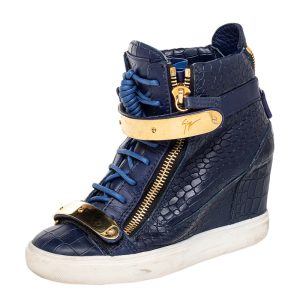 Giuseppe Zanotti Blue Croc Embossed Leather Coby Wedge Sneakers Size 38.5, Athletic Shoes & Sneakers - Luxury Closet catalog