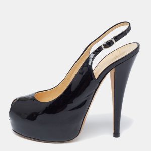 Giuseppe Zanotti Black Patent Leather Peep Toe Slingback Platform Pumps Size 38, Pumps - Luxury Closet catalog
