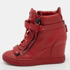 Giuseppe Zanotti Red Leather High Top Wedge Sneakers Size 36.5, Athletic Shoes & Sneakers - Luxury Closet catalog