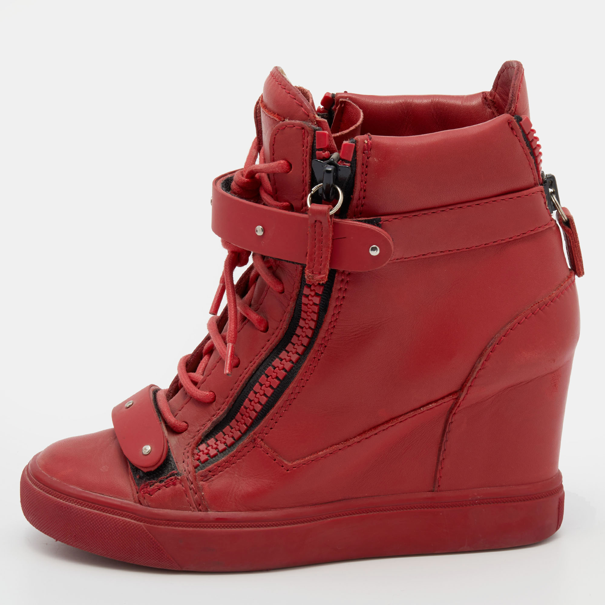 Giuseppe Zanotti Red Leather High Top Wedge Sneakers Size 36.5, Athletic Shoes & Sneakers - Luxury Closet catalog