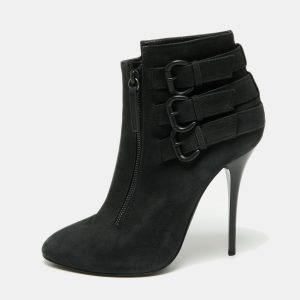 Giuseppe Zanotti Black Nubuck Buckle Ankle Boots Size 38.5, Boots - Luxury Closet catalog