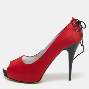 Giuseppe Zanotti Red Satin Peep Toe Platform Pumps Size 37, Pumps - Luxury Closet catalog