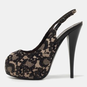 Giuseppe Zanotti Black/Grey Lace Platform Slingback Pumps Size 38, Pumps - Luxury Closet catalog