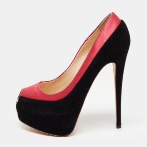 Giuseppe Zanotti Black/Pink Suede and Satin Peep Toe Platform Pumps Size 37, Pumps - Luxury Closet catalog