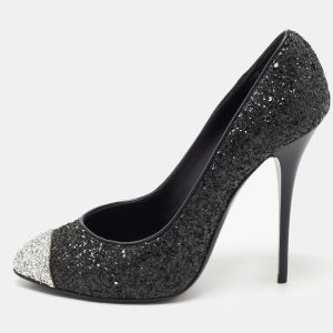 Giuseppe Zanotti Black/Silver Coarse Glitter Cap Toe Pumps Size 39, Pumps - Luxury Closet catalog