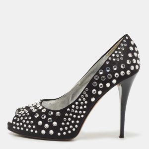 Giuseppe Zanotti Black Satin Crystal Embellished Peep Toe Platform Pumps Size 36, Pumps - Luxury Closet catalog
