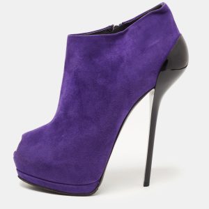 Giuseppe Zanotti Purple Suede Peep Toe Platform Ankle Booties Size 39.5, Boots - Luxury Closet catalog