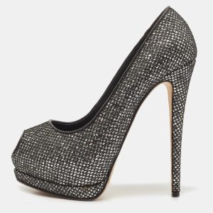 Giuseppe Zanotti Black Glitter and Mesh Platform Peep Toe Pumps Size 39, Pumps - Luxury Closet catalog