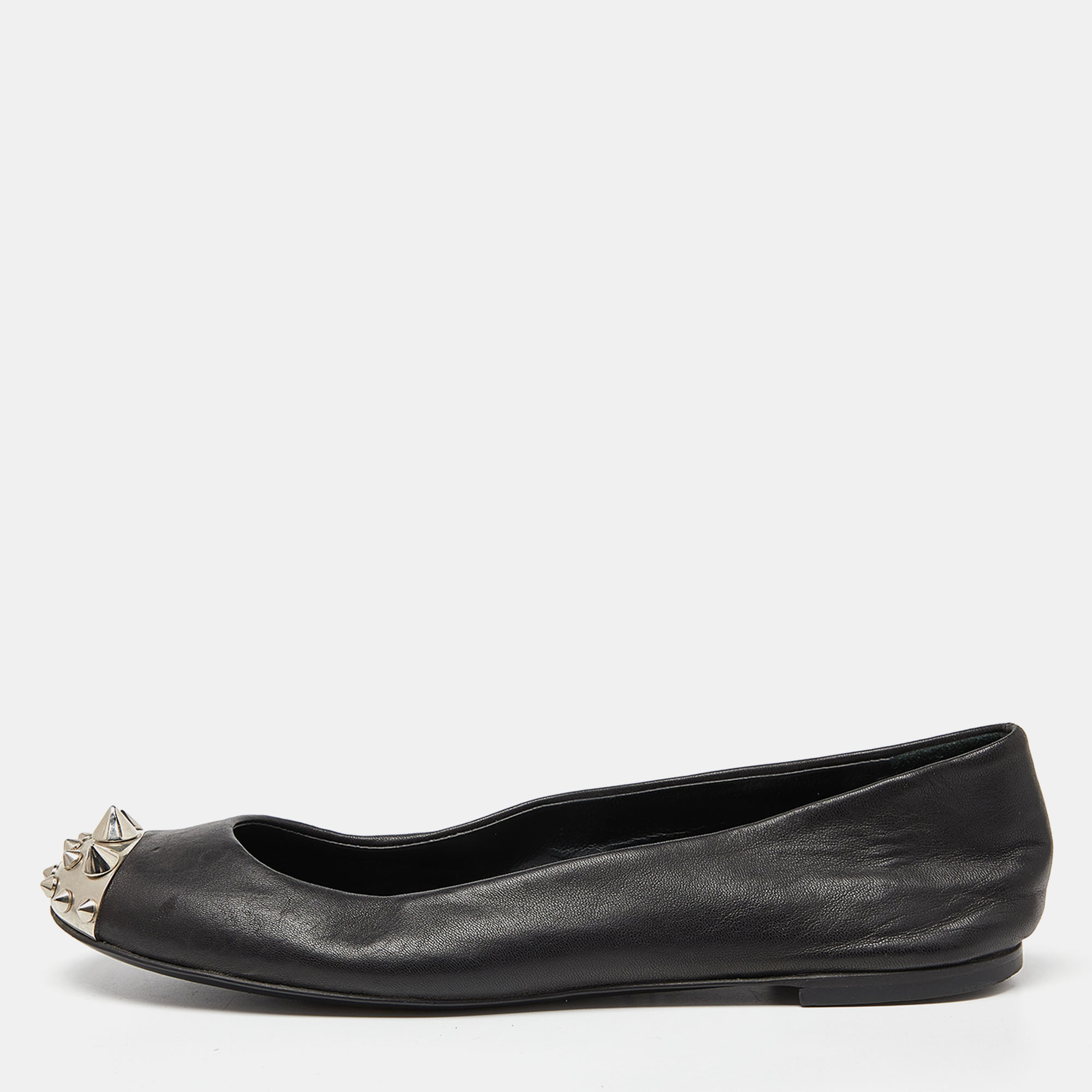 Giuseppe Zanotti Black Leather Malika Spiked Cap Toe Ballet Flats Size 36.5, Flats - Luxury Closet catalog