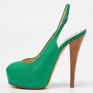 Giuseppe Zanotti Green Lizard Embossed Leather Slingback Sandals Size 39, Sandals - Luxury Closet catalog
