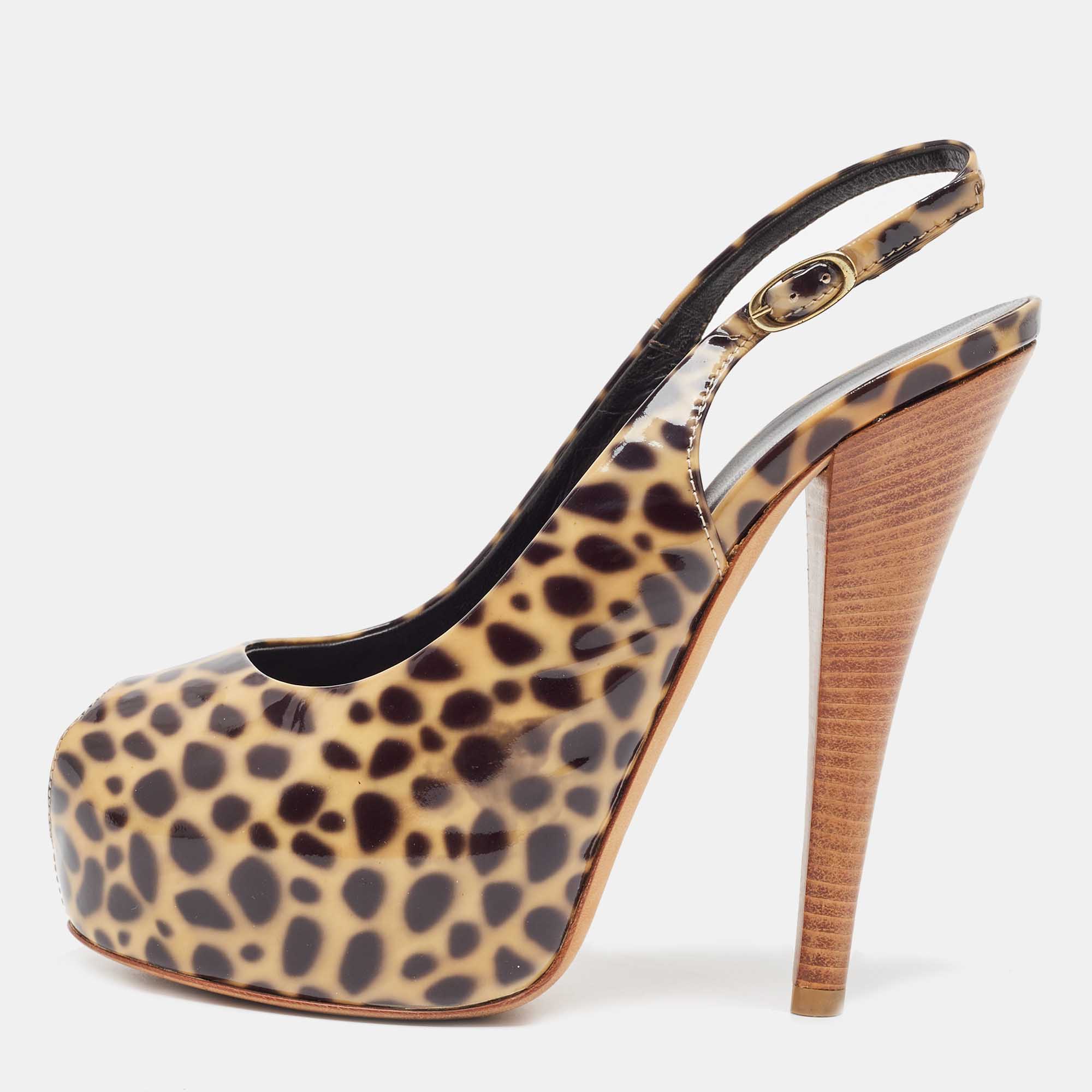Giuseppe Zanotti Brown/Black Patent Leopard Print Slingback Pumps Size 37, Pumps - Luxury Closet catalog