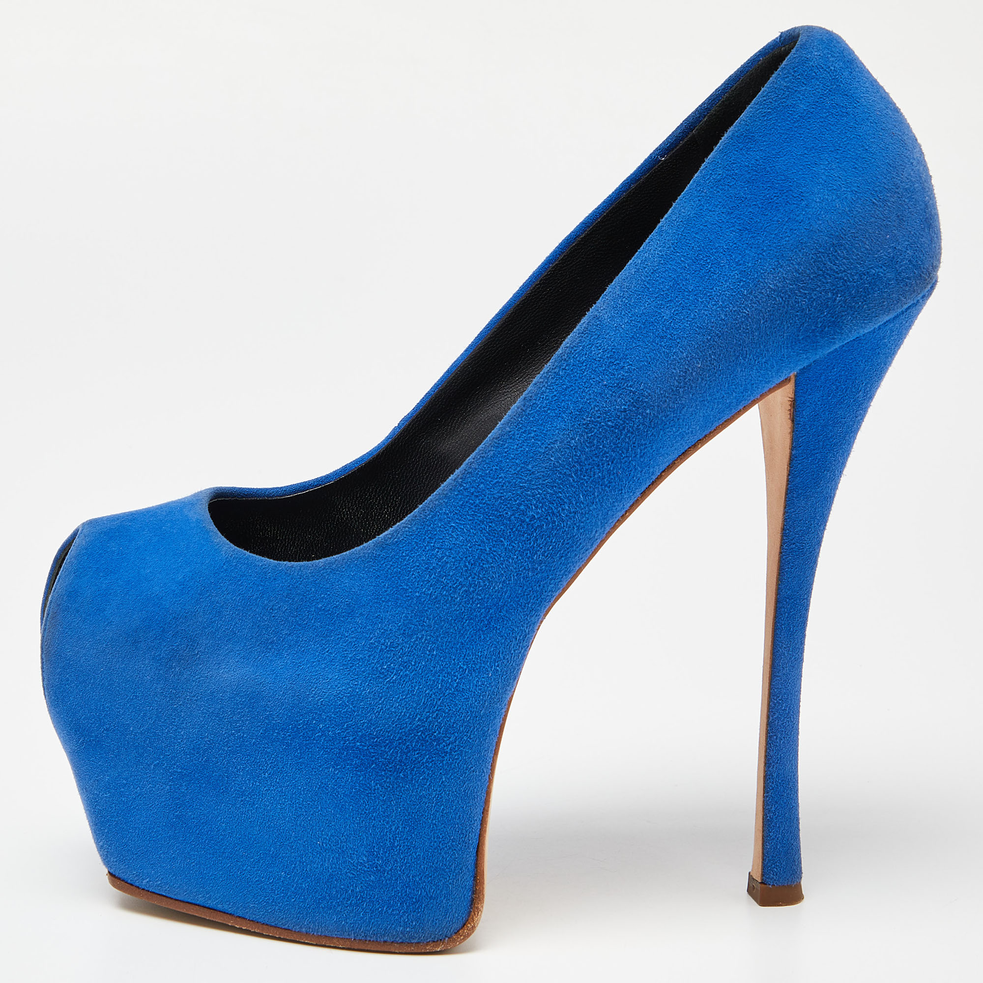 Giuseppe Zanotti Blue Suede Peep Toe Platform Pumps Size 37, Pumps - Luxury Closet catalog