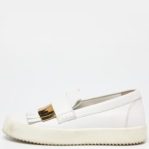 Giuseppe Zanotti White Leather Fringed Slip On Sneakers Size 37.5, Athletic Shoes & Sneakers - Luxury Closet catalog