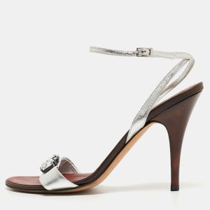 Giuseppe Zanotti Silver Leather Crystal Embellished Ankle Strap Sandals Size 40, Sandals - Luxury Closet catalog