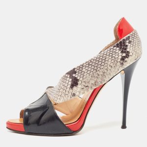 Giuseppe Zanotti Tricolor Embossed Snakeskin and Patent Leather Open Toe D'orsay Pumps Size 40.5, Pumps - Luxury Closet catalog
