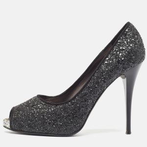Giuseppe Zanotti Black Glitter Platform Peep Toe Pumps Size 37.5, Pumps - Luxury Closet catalog