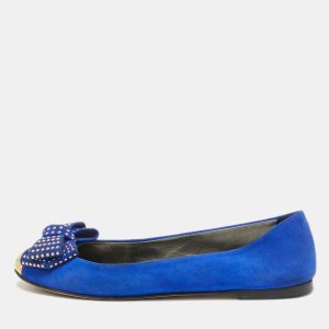 Giuseppe Zanotti Blue Suede and Gold Cap Toe Studded Bow Ballet Flats Size 38.5, Flats - Luxury Closet catalog