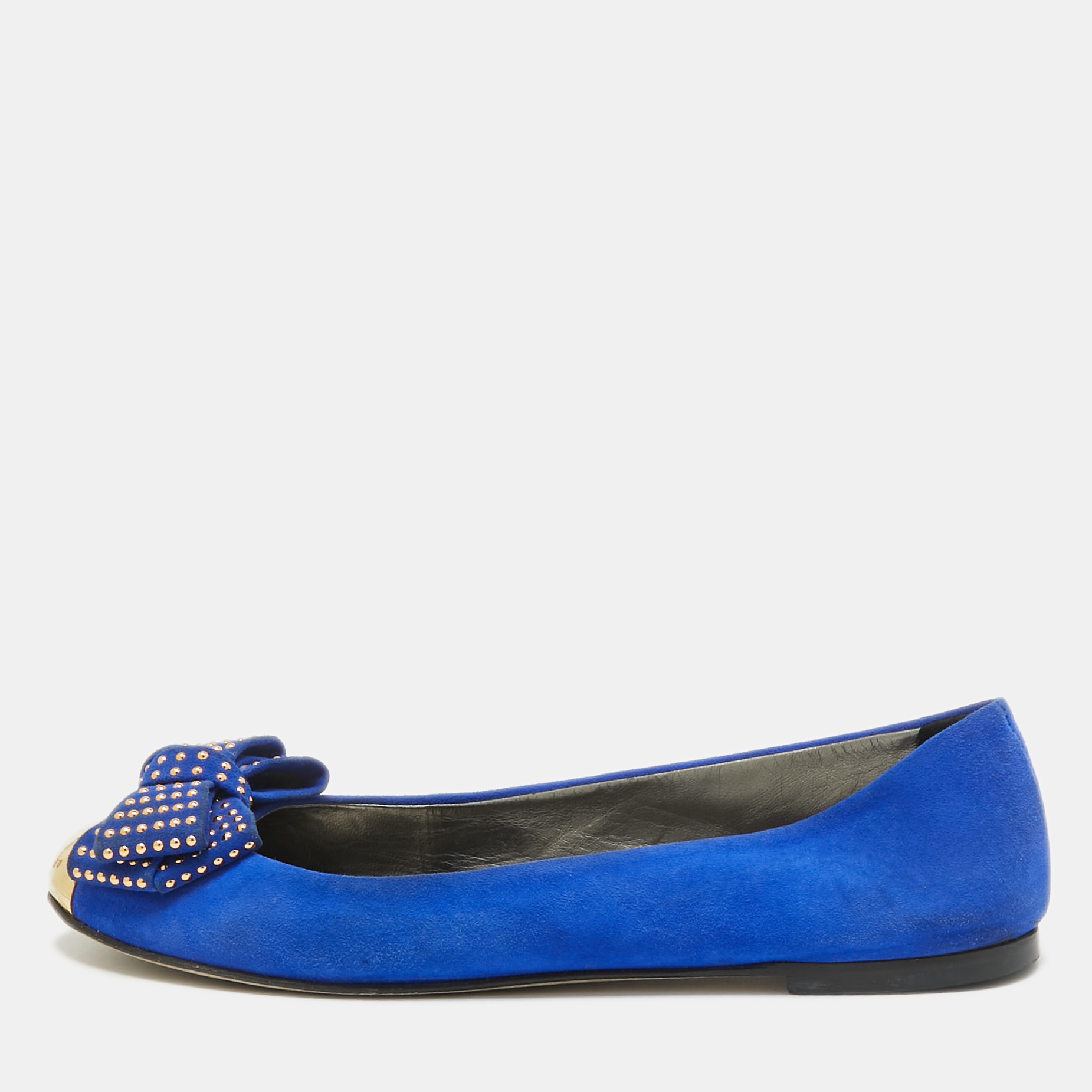 Giuseppe Zanotti Blue Suede and Gold Cap Toe Studded Bow Ballet Flats Size 38.5, Flats - Luxury Closet catalog