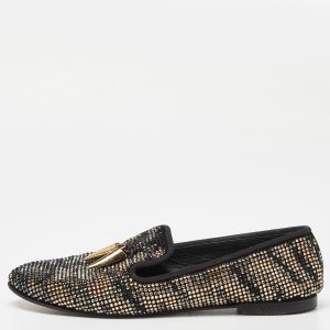 Giuseppe Zanotti Black Crystal Embellished Suede Shark Tooth Smoking Slippers Size 38.5, Loafers & Slip-Ons - Luxury Closet catalog