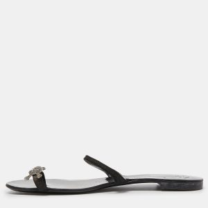 Giuseppe Zanotti Black Suede Crystal Skull  Toe Ring Sandals Size 38, Flats - Luxury Closet catalog