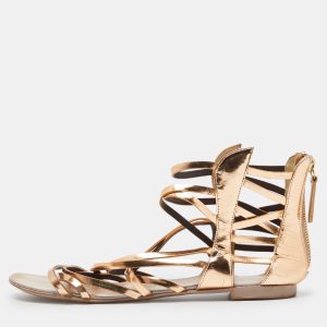Giuseppe Zanotti Gold Leather Ankle Cuff Flat Sandals Size 38.5, Flats - Luxury Closet catalog