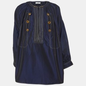 Givenchy Navy Blue Cotton Detailed Hook & Button Blouse L, Shirts & Tops - Luxury Closet catalog