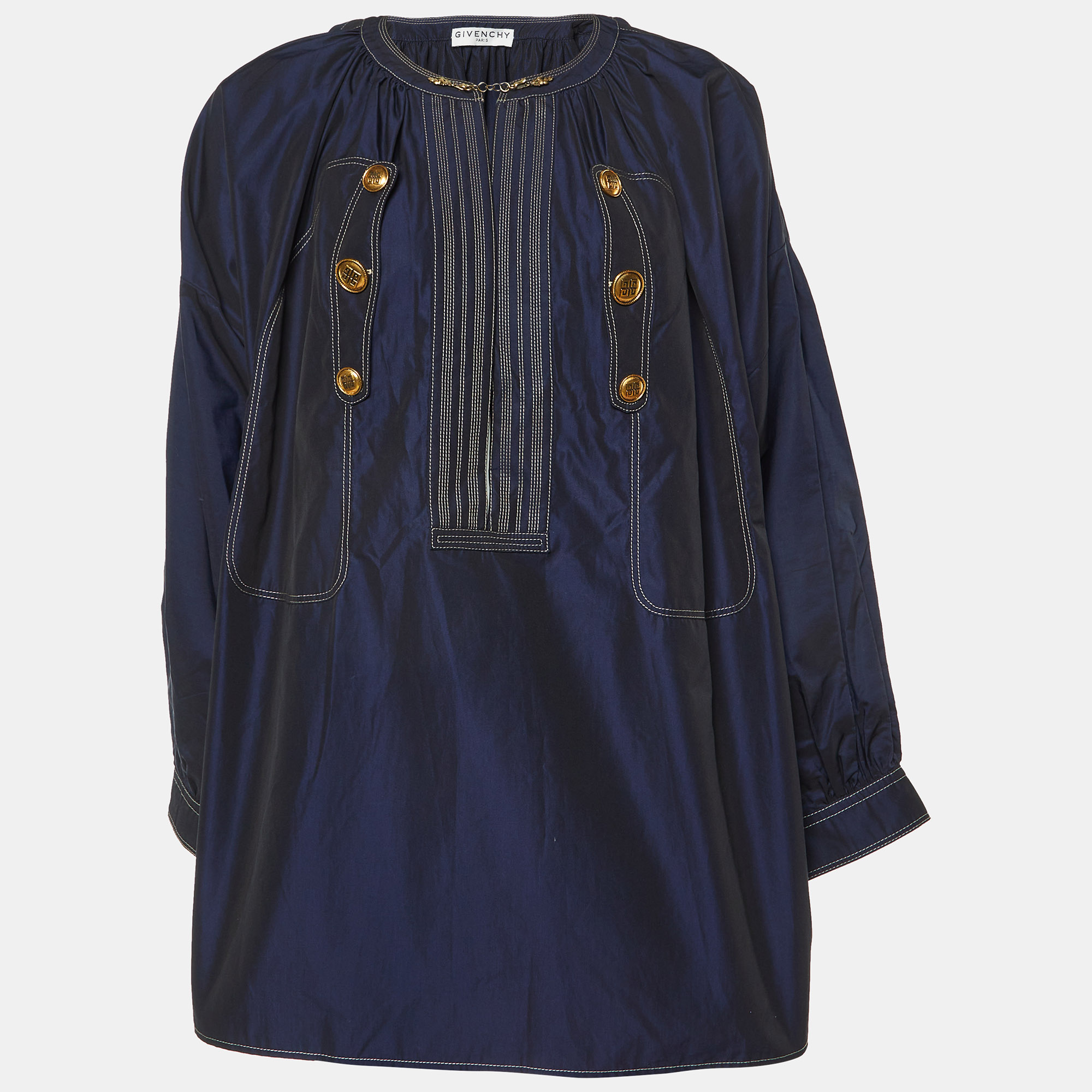 Givenchy Navy Blue Cotton Detailed Hook & Button Blouse L, Shirts & Tops - Luxury Closet catalog