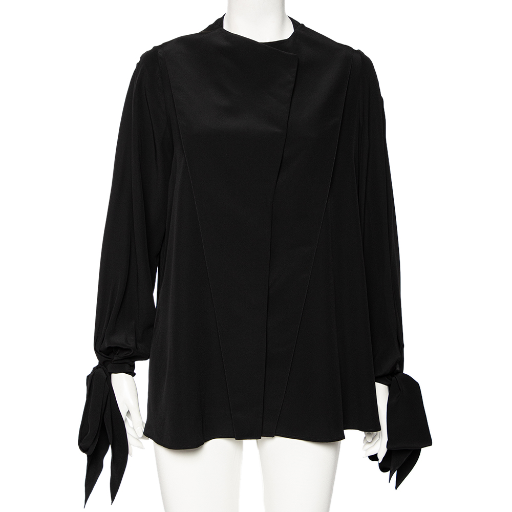 Givenchy Black Silk Sleeve Tie Detail Button Front Collarless Shirt M, Shirts & Tops - Luxury Closet catalog