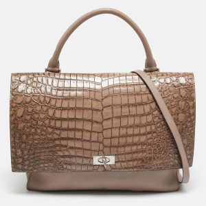 Givenchy Brown/Taupe Croc Embossed Leather and Suede Shark Lock Top Handle Bag, Satchels - Luxury Closet catalog