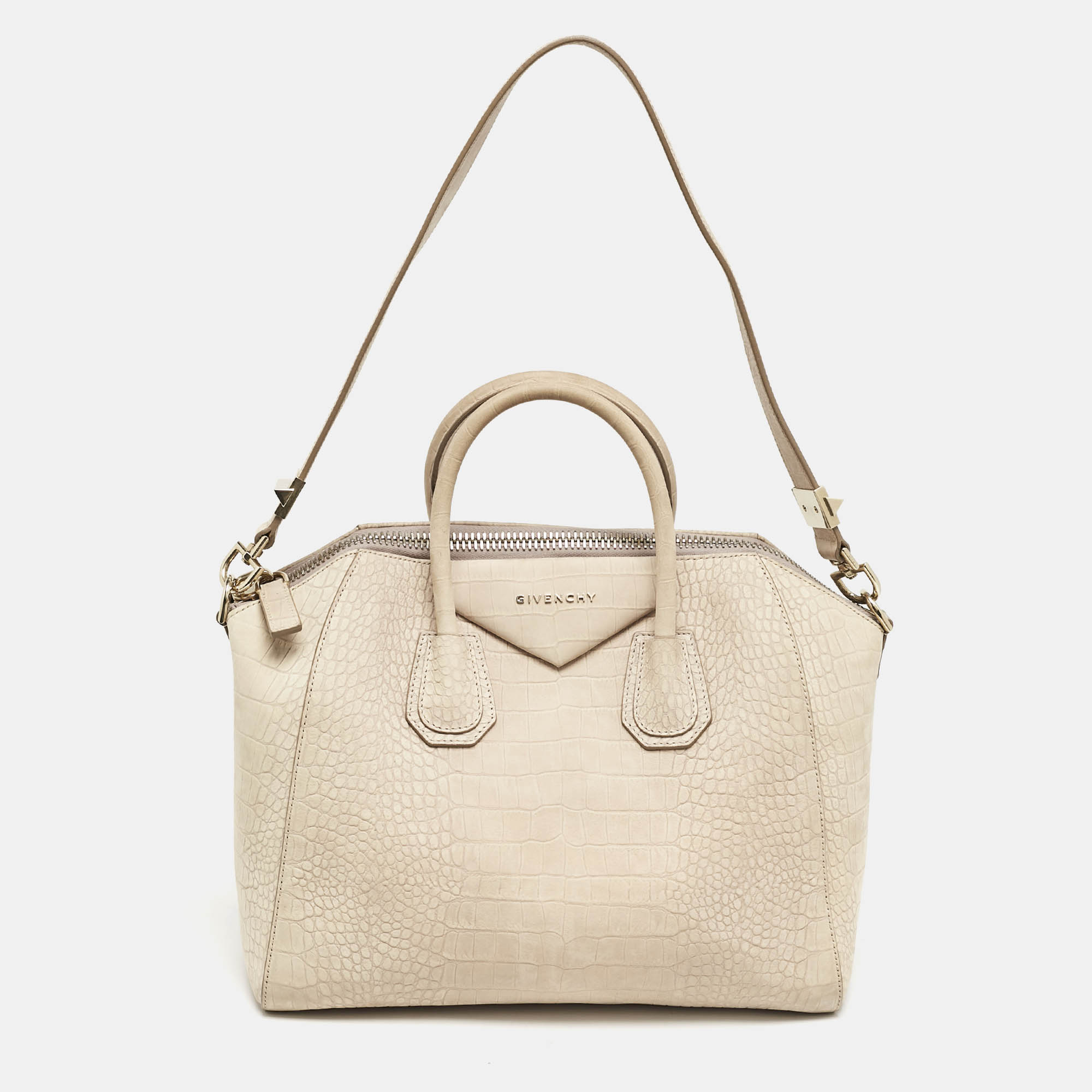 Givenchy Light Beige Croc Embossed Suede Medium Antigona Satchel, Satchels - Luxury Closet catalog