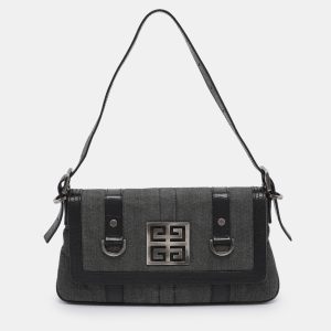 Givenchy Grey/Black Canvas and Croc Embossed Leather Flap Shoulder Bag, Shoulder Bags - Luxury Closet catalog