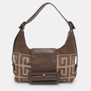 Givenchy Brown/Beige Monogram Canvas and Leather Buckle Flap Hobo, Shoulder Bags - Luxury Closet catalog