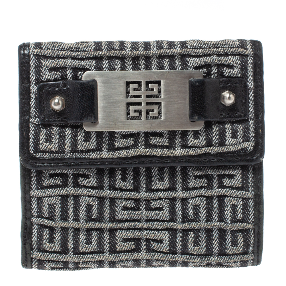 Givenchy Silver/Black Canvas and Leather Trim Embossed Logo Trifold Wallet, Wallets & Money Clips - Luxury Closet catalog