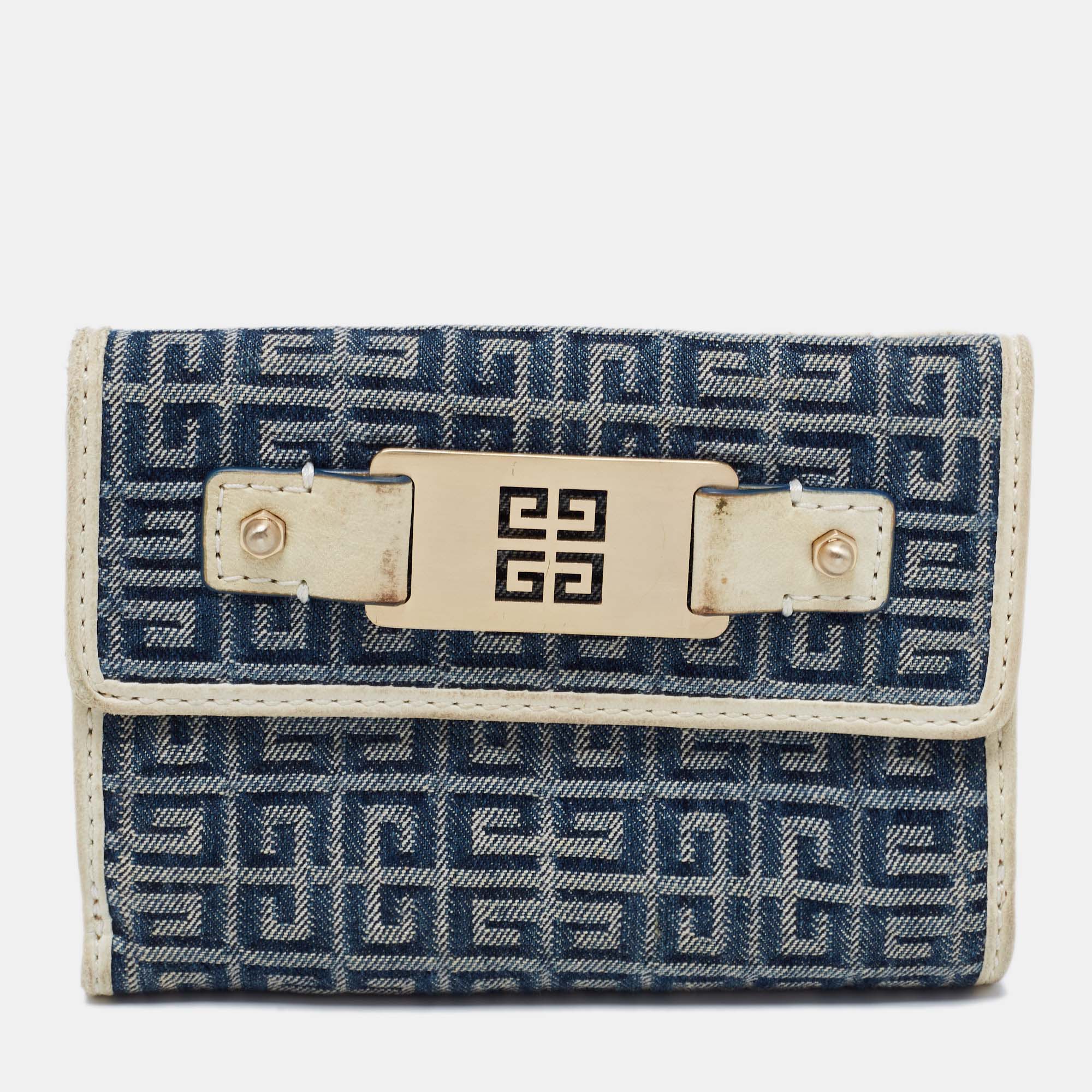 Givenchy Blue/Cream Monogram Canvas and Leather Metal Flap Compact Wallet, Wallets & Money Clips - Luxury Closet catalog