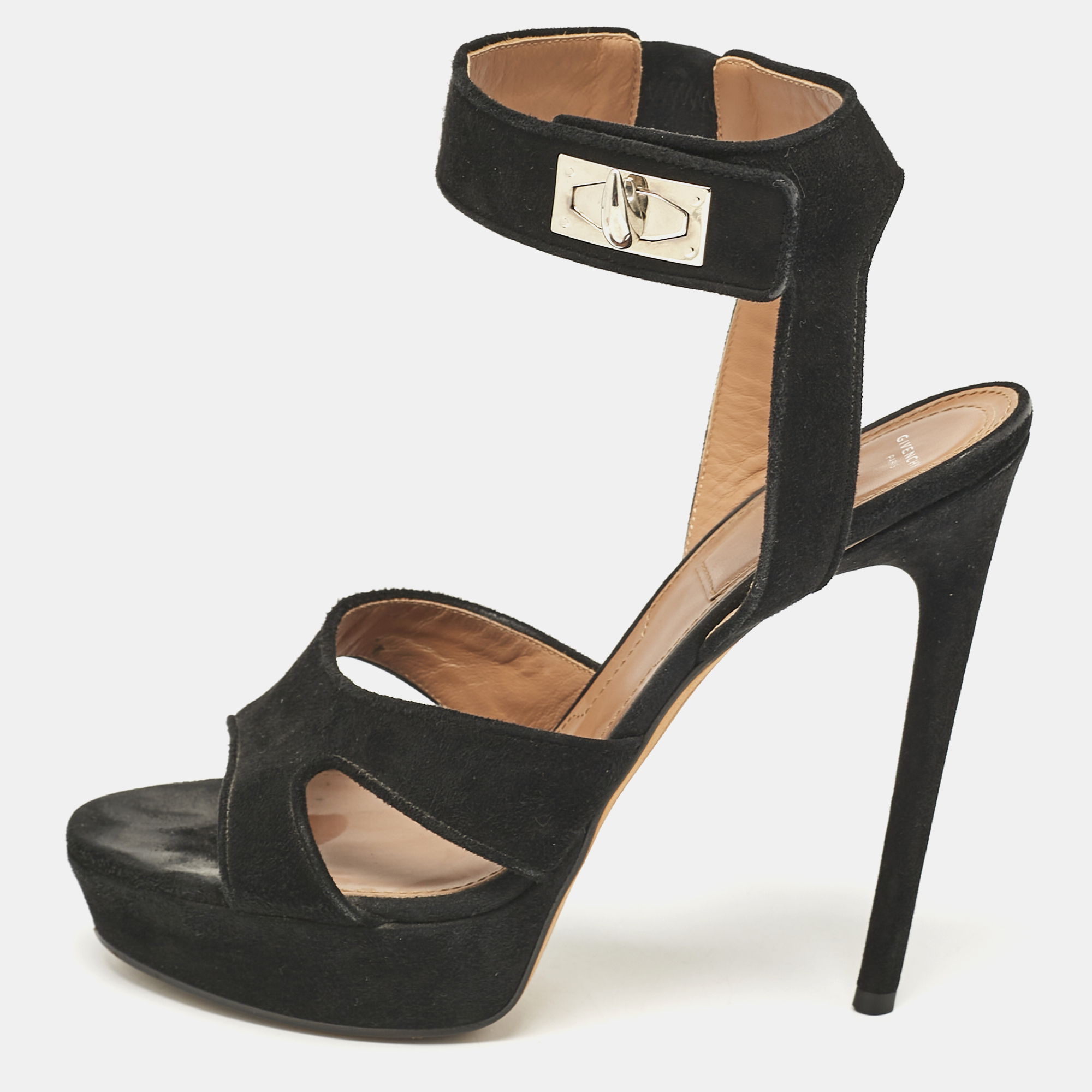 Givenchy Black Suede Shark Lock Ankle Strap Sandals Size 40, Sandals - Luxury Closet catalog